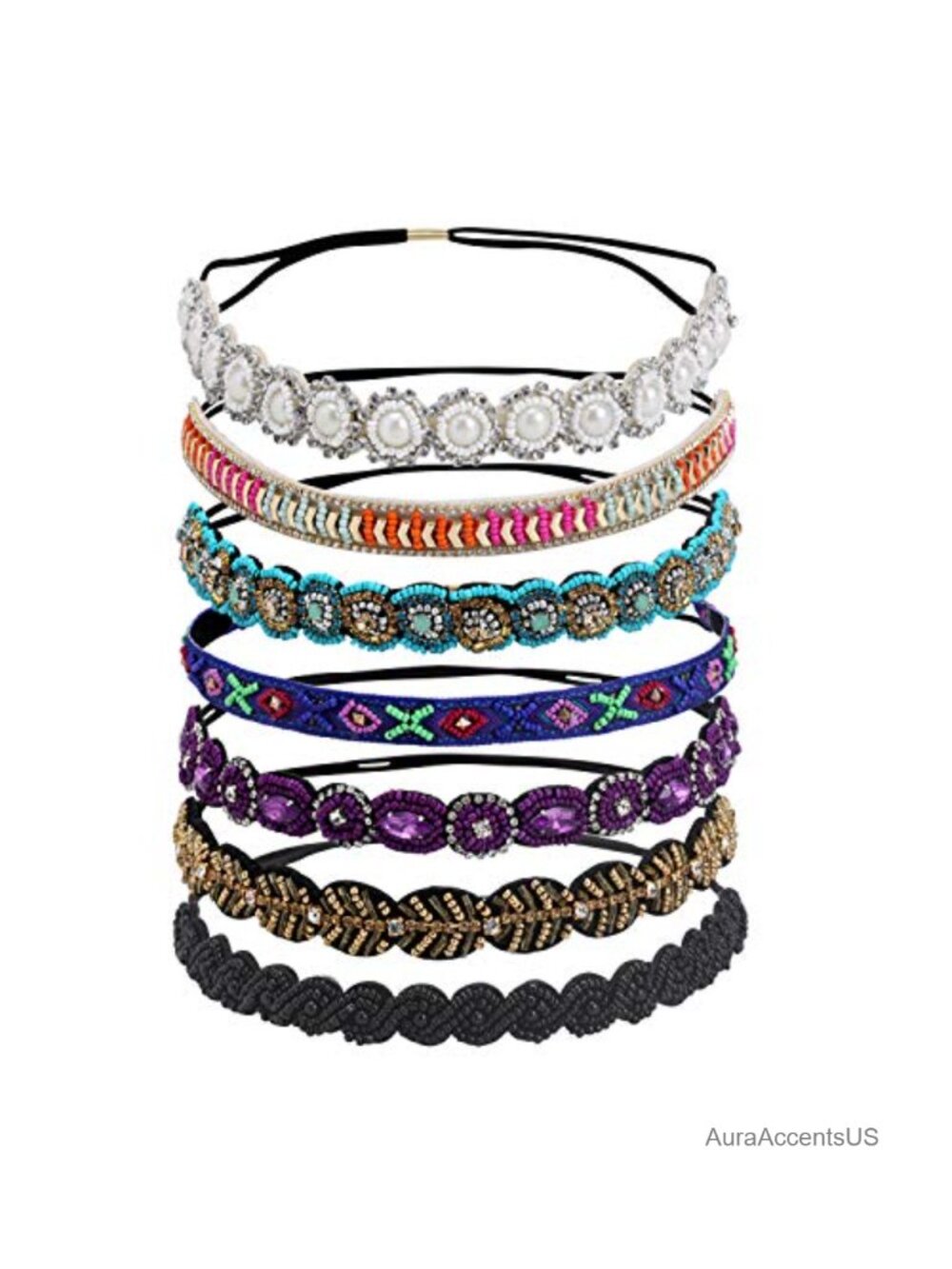 7 Pack Handmade Rhinestone Pearl Beaded Headbands Hair Accessories for Women